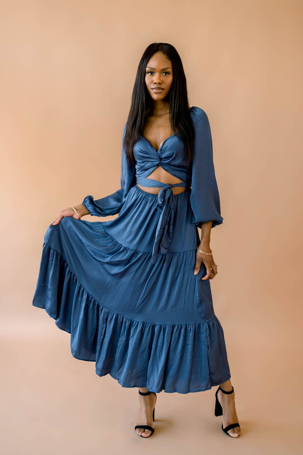 Kylie Tiered Wrap Dress - Midnight Blue – Ello Boutique